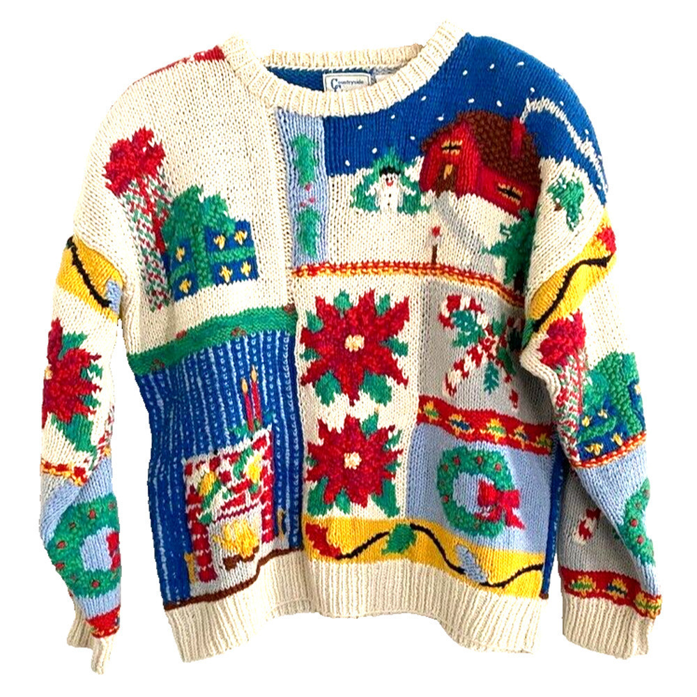 Countryside Classic - Vintage chunky hand knit christmas sweater women's size M